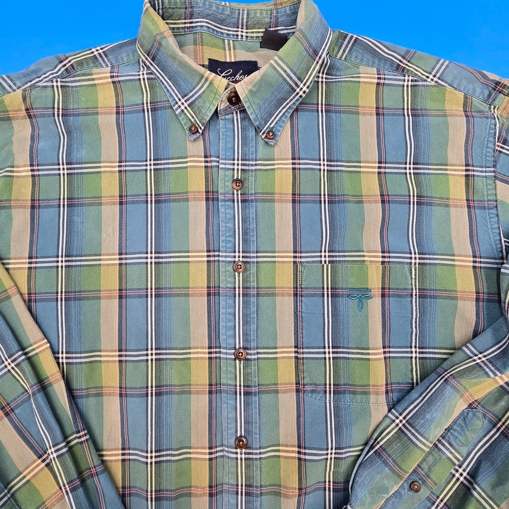Lucchese Classics Y2K Western Plaid Shirt‎ Mens XL Green Blue Vintage